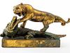 Panther Attacking Alligator Bronze Sculpture