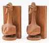 Whimsical Hand-Carved Wooden Bookends, Pair