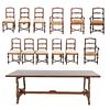 Comedor. Italia,SXX. Elaborado en madera. Consta de mesa 4 sillones y 8 sillas. Mesa con cubierta rectangular y soportes tipo caballete