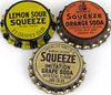 Lot of Three Squeeze Soda Cork-Backed Bottle Caps 