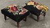 Pair of Sheraton painted pine foot stools, 19th c., with floral upholstery, 8'' h., 14'' w.