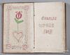 Pen, ink, and watercolor heart and tulip bookplate, inscribed Charles Wykes 1853