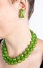 Ciner Green Bead Two Strand Necklace & Clip Earrings