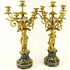 Early 20th Century Gilt Bronze and Serpentine Marble Five Light Candelabra.