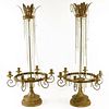Pair of Early 20th Century Louis XVl Style Carved Gilt wood and gilt tole six (6) light crystal bead girandoles.