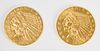 Two Indian Head $5.00 Gold Coins - 1910, 1913