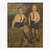 Harrington Mann (British, 1864?1937) Portrait of Two Boys and a Dog