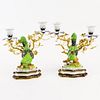 Pair of 20th Century Sevres Ormolu Bronze and Porcelain Figural Bird 2 Light Candelabra. Signed with Sevres Mark. Good condition. Measures 9-3/4" H x 
