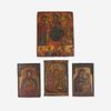 A Group of Four Polychrome and Gilt Painted Panel Icons Russian, 18th/19th century