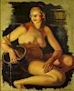 Russian oil painting on canvas in frame bearing signature Z. Serebriakova. "Nude In Sauna" Good condition. Measures 30" x 24", frame measures 37" x 30