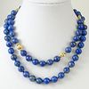 Vintage Lapis Lazuli Bead and Gold Bead Necklace. Unsigned. Lapis beads measure 12mm. Necklace measures 39" L. Shipping $30.00