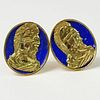 Pair of Men's Antique 18 Karat Yellow Gold and Enamel Roman Soldier Cufflinks. Signed 18CT (old hallmarks). Very good condition. Measure 1 inch tall, 