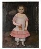 UNSIGNED AMERICAN FOLK ART FULL LENGTH PORTRAIT OF A GIRL, CIRCA 1840