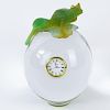 Daum France Glass Orb with Clock and Pate de Verre Frog (lacking pate de verre base). Very good condition. Measures 7-1/2" H, 4-1/2" W. Shipping $36.0