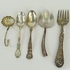 Lot of 5 Vintage and Antique Sterling Silver Serving Pieces. Includes various spoons, forks, ladle. One fork with silver plate implement. Gross weight