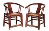 EARLY 19TH C. QING PAIR OF CHINESE HORSESHOE BACK OR SCHOLAR CHAIRS IN ELM WITH REMNANTS OF RED PAINT