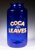 LARGE BLUE GLASS APOTHECARY JAR "COCA LEAVES"