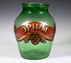 LARGE GREEN GLASS MEDICAL BOTTLE "OPIUM"