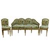 19th Century Italian Carved and Silver Gilt Three (3) Piece Salon Set including bench/sofa and 2 side chairs. Unsigned. Rubbing and surface wear, upho