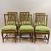 Set of 6 18/19th Century Probably Italian, Painted Lyre Back, side Chairs. Unsigned. Upholstery as is, Wear, rubbing, one with losses to foot due to i