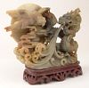 Chinese Carved Soapstone Sculpture Group and Base "Dragon with Eagle". Paper label en verso. Very Minor Loss to Eagle Tail feather Otherwise Good Cond