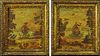 Pair of Early 20th Century French decorative framed panels. Transfer with highlights. Unsigned. Craquelure, paint loss. Measures 11" x 9", frame measu