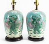 PAIR, CHINESE PORCELAIN BLUE PEACOCK TABLE LAMPS