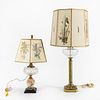 TWO 19TH C. CONVERTED OIL LAMPS WITH FLORAL SHADES