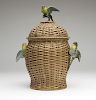 Vienna bronze basket with cold-painted parakeets