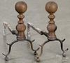 Pair of brass andirons, 19th c., 12 1/2'' h.