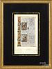Three medieval style printed and illuminated manuscript pages on paper, in Latin