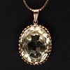 Large Citrine and 14K Gold Pendant and Chain