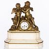 French Gilt Bronze & Marble Clock with Putti, 19th C