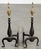 Pair of Federal style brass and iron andirons, early 20th c., 20'' h.