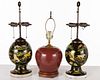 Pair of Animal Painted Lamps & a Red Ginger Jar Lamp
