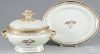 Mottahedeh Chinese export tureen and undertray with an American eagle, 11 1/2'' l., 16'' w.
