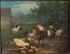 Illegibly Signed, Chickens, Oil on Board