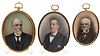 3 Portrait Miniatures of Gentleman,  19th/20th C