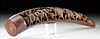 Signed 20th C. African Wooden Tusk w/ Elephantsee