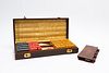 2 PCS, LEATHER POKER PLAYING CASES, BAKELITE CHIPS