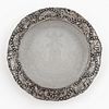 800 SILVER REPOUSSE & ETCHED GLASS BOTTLE COASTER