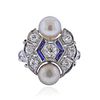 Art Deco English 18k Gold Diamond Pearl Sapphire Ring