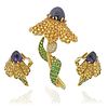 Jean Vitau Gld Diamond Amethyst Tsavorite Flower Earrings Brooch Set