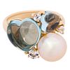 Mimi Milano 18k Gold Pearl Blue Topaz White Sapphire Ring
