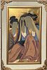 A Framed Japanese Painting on Wood