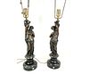 PAIR OF BRONZE ROMAN FIGURES ON MARBLE BASE LAMPS