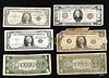 Six pieces of American paper currency, to include a twenty dollar Hawaii bill, series 1934 A