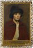 American oil on canvas portrait of a young woman, early 20th c., 24'' x 16 1/2''.