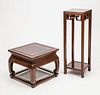 Chinese Hardwood Plant Stand and a Low Table