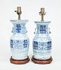 Assembled Pair of Chinese Blue and White Porcelain Baluster-Form Vases, Mounted as Lamps